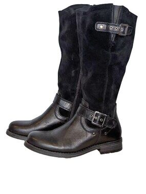 Eric Michael Helena Black Leather & Suede Riding Boots - Size 7.5-8